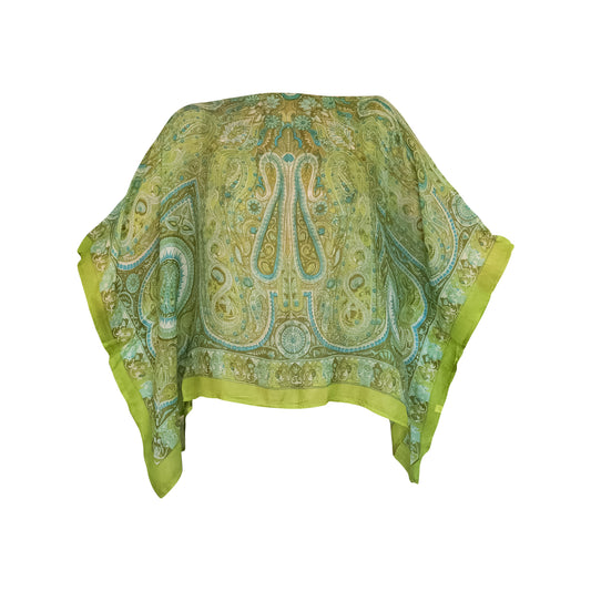 Recycled Silk Poncho - Green Pea